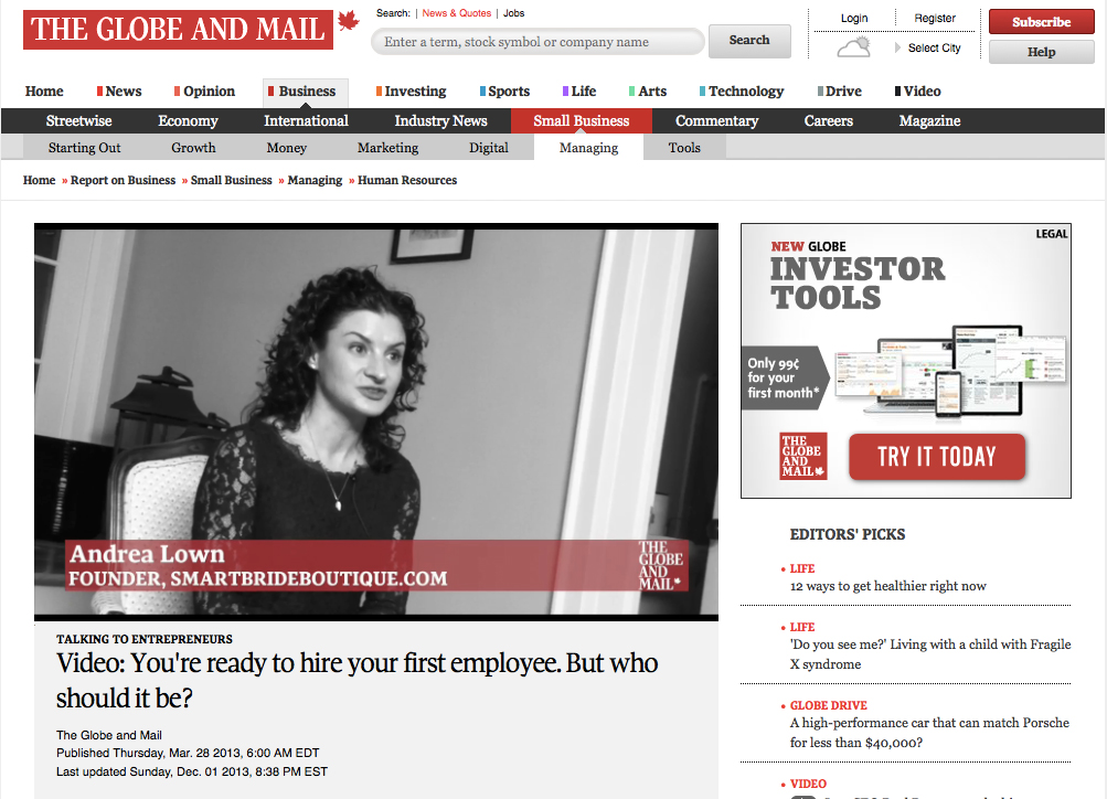 Andrea Lown interviewed in Globe and Mail Entrepreneurs Video